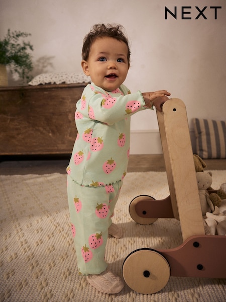 Green/ Pink Strawberry Print Baby Top and Wide Leg Trousers 2 Piece Set (0mths-2yrs) (AA6491) | £11 - £13