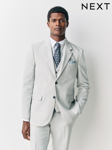 Ecru Tailored Fit Linen Blend Texture Suit Jacket (AA6525) | £99