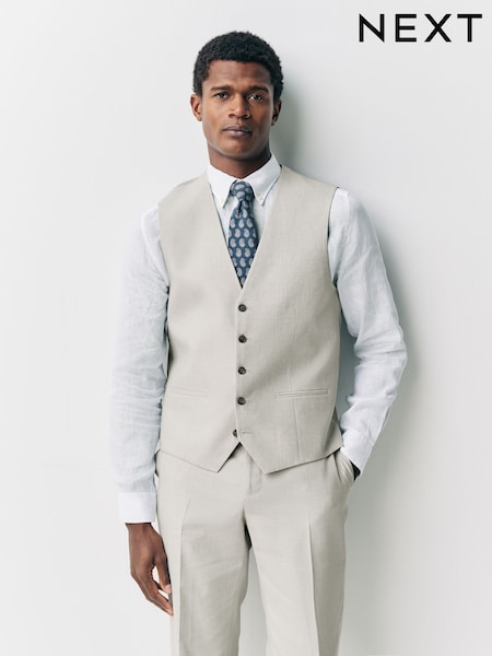 Ecru Textured Linen Suit Waistcoat (AA6527) | £45