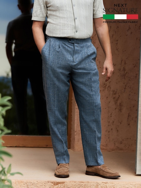Blue Slim Fit Nova Fides Italian Linen Blend Fabric Suit Trousers (AA6532) | £69