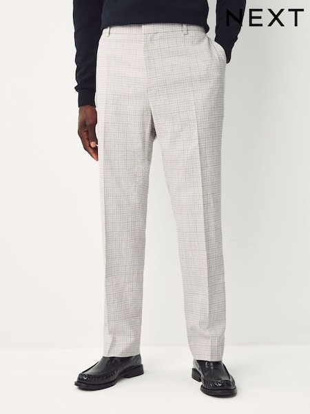 Grey Linen Blend Check Tailored Suit Trousers (AA6544) | £59