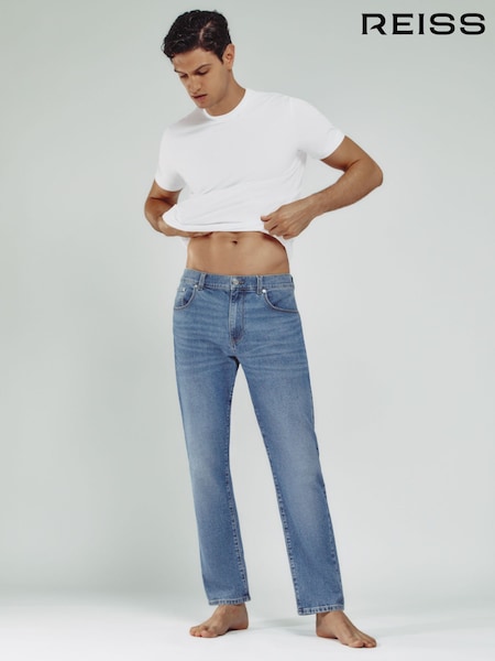 Reiss Mid Blue Wash Bishopsgate Straight-Leg Jeans (AA6705) | £110