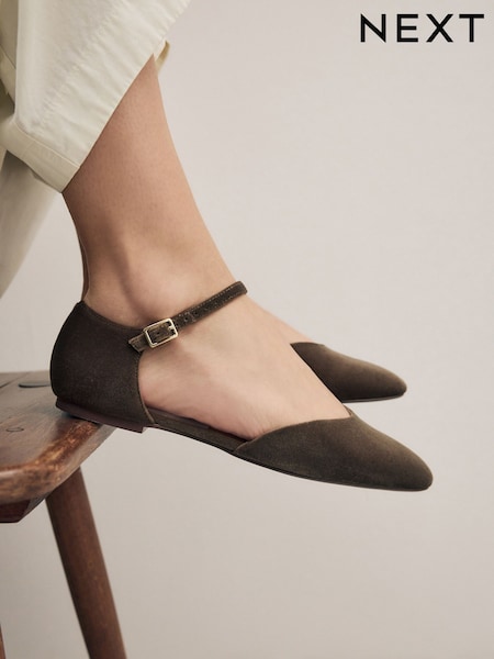 Khaki Green Forever Comfort® Round Toe Velvet Ankle Strap Shoes (AA6862) | £32