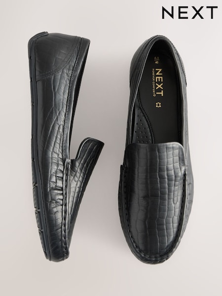 Black Forever Comfort® Leather Round Toe Slim Driver Loafers (AA6865) | £42