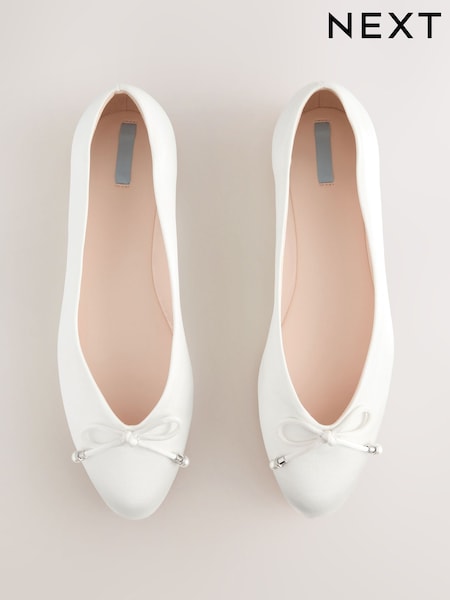 Ivory Forever Comfort® Wedding Round Toe Bow Pearl Detail Wedding Ballet Shoes (AA6871) | £36