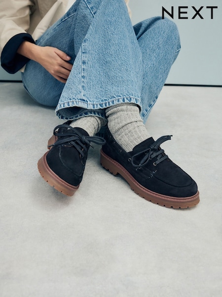 Navy Standard Fit Forever Comfort® Leather Chunky Lace-Up Boat Shoes (AA6873) | £55