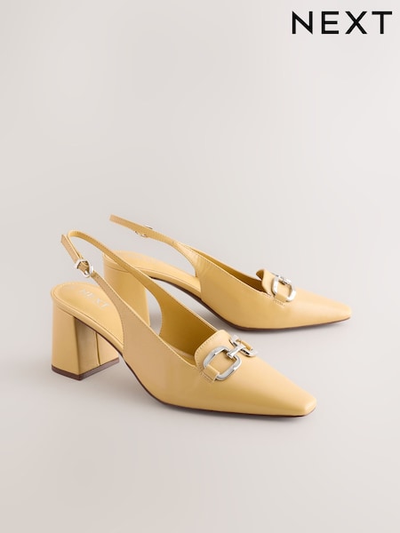 Buttermilk Yellow Standard/Wide Fit Forever Comfort® Square Toe Hardware Slingback Block Heels (AA6918) | £34