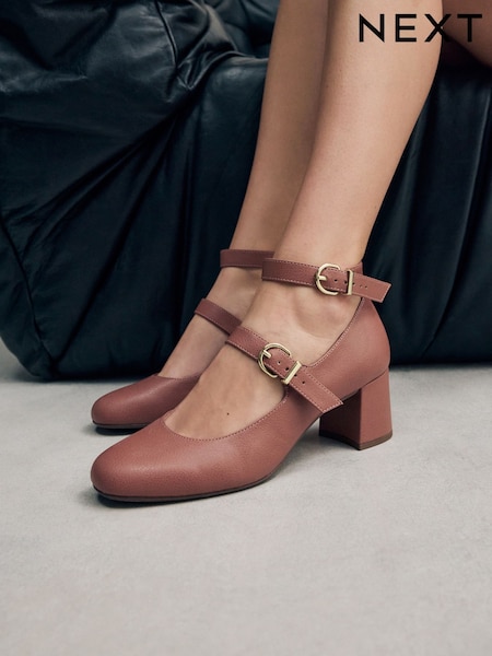 Pink Forever Comfort® Round Toe Double Buckle Block Heel Shoes (AA6932) | £39