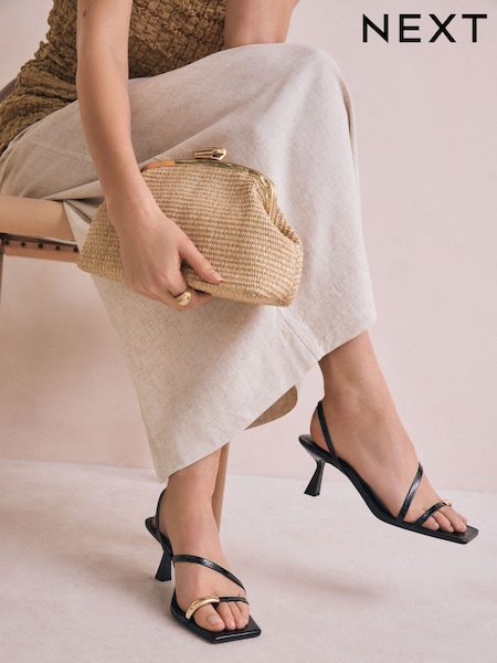 Black Toe Loop Heeled Sandals (AA6942) | £38