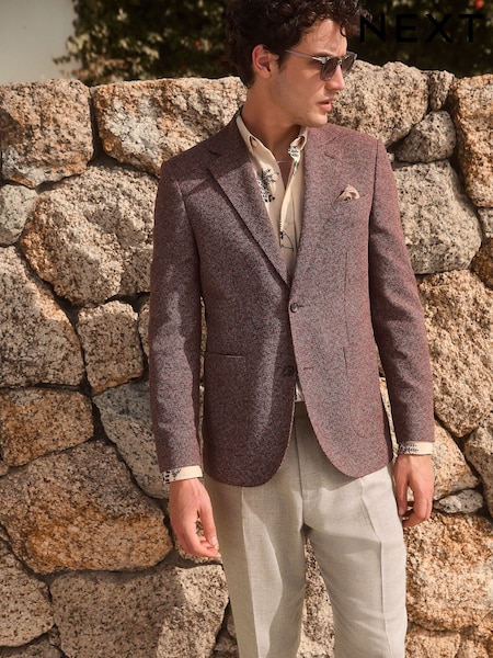 Rust Brown Slim Fit Nova Fides Italian Fabric Textured Cotton Blend Blazer (AA7113) | £119