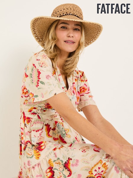 FatFace Natural Crochet Straw Hat (AA7154) | £25