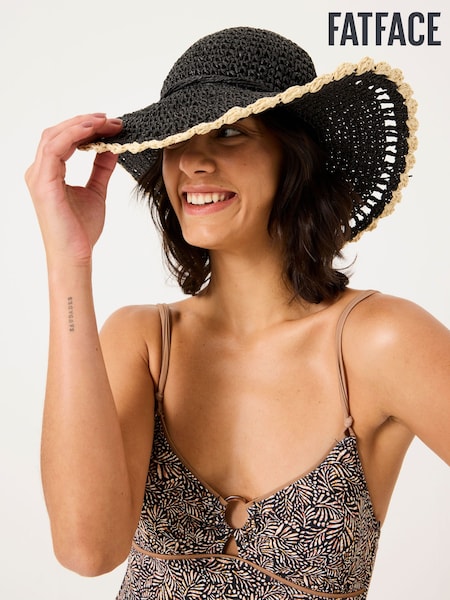 FatFace Black Scalloped Edge Straw Hat (AA7157) | £25