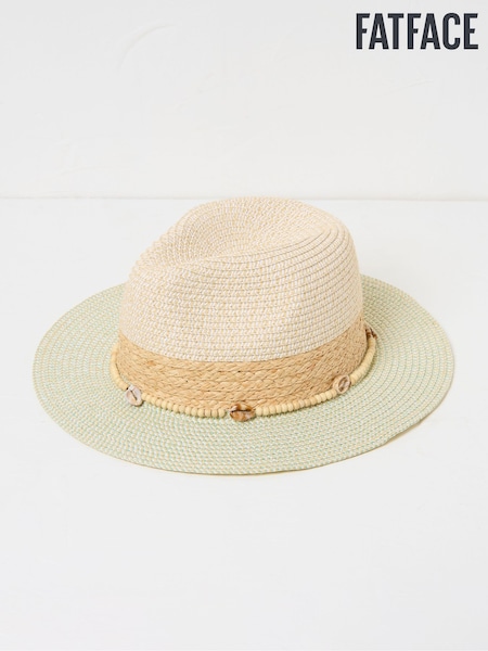 FatFace Green Haze Colour Block Straw Fedora Hat (AA7159) | £25