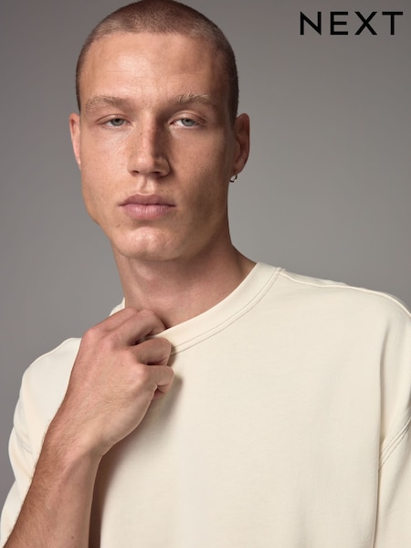 Ecru Contrast Stitch Regular Fit Heavyweight T-Shirt (AA7227) | £16