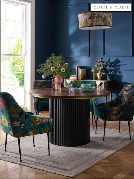 Clarke & Clarke Ribbed Black Mango Wood Calisto 4 Seater Round 4 Seater Round Dining Table (AA7228) | £849