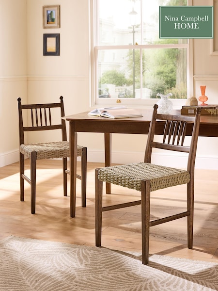 Nina Campbell Set of 2 Dark Wood Effect Alder Dining Chairs (AA7232) | £259