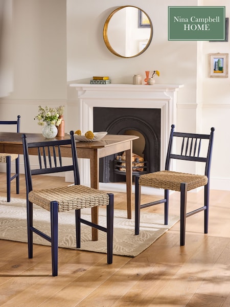 Nina Campbell Set of 2 Navy Blue Alder Dining Chairs (AA7235) | £259