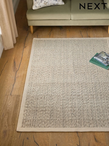 Light Natural Cotton Tape Border Rug (AA7281) | £80 - £340