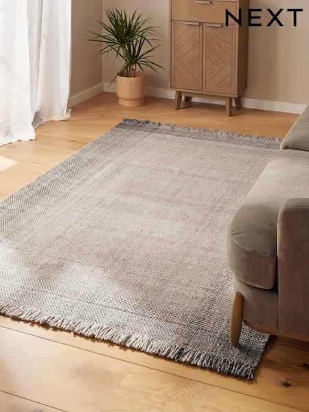 Grey Border Basket Weave Rug (AA7288) | £80 - £230
