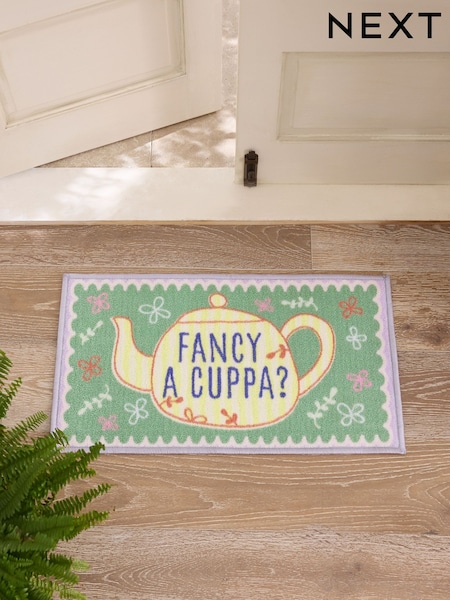 Sage Green Washable Fancy A Cuppa Doormat (AA7321) | £8 - £18