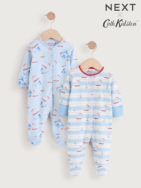 Blue/White Nautical Cath Kidston Baby 100% Cotton Sleepsuits 2 Pack (AA7361) | £16 - £18