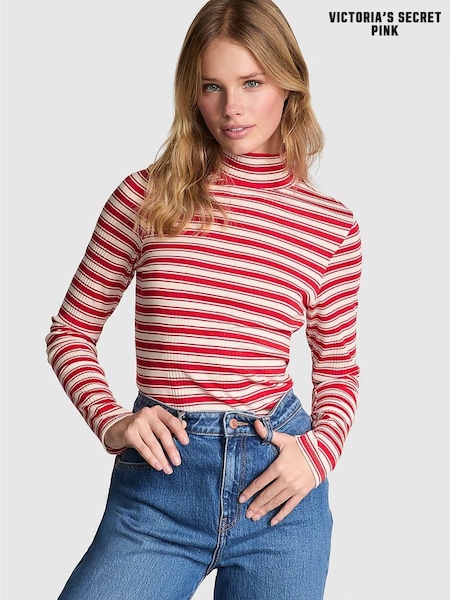 Victoria's Secret PINK Red Pepper Stripe Ribbed Long Sleeve T-Shirt (AA7399) | £36