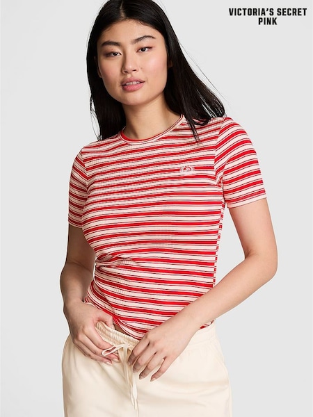 Victoria's Secret PINK Red Pepper Stripe Ribbed T-Shirt (AA7401) | £30
