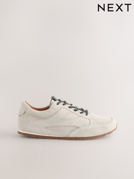 Neutral Premium Leather Slim Lace-Up Trainers (AA7433) | £56