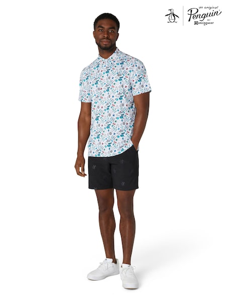 Original Penguin Golf Gaming Inspired Novelty Print White Polo Shirt (AA7491) | £65