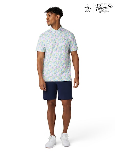 Original Penguin Golf All Over Novelty Grid White Polo Shirt (AA7505) | £65