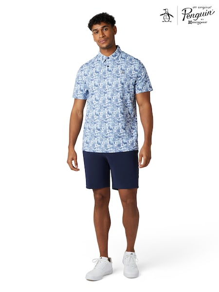 Original Penguin Golf All Over Novelty Grid Blue Polo Shirt (AA7510) | £65
