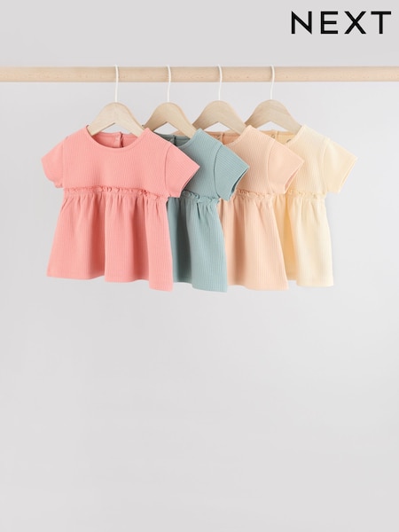 Blue/Pink/ White 4-pack Short Sleeve Baby Ribbed Top (AA7513) | £19 - £21