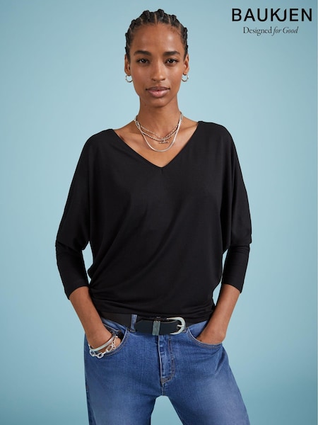 Baukjen Ella Relaxed V-Neck Black Top (AA7564) | £69