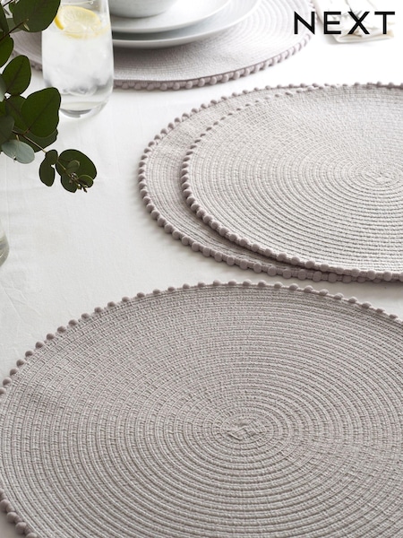 Set of 4 Grey Pom Pom Placemats (AA7585) | £14