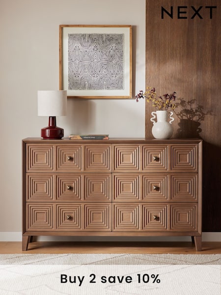 Brown Thalia Solid Mango Wood 6 Drawer Wide Chest of Drawers (AA7586) | £799