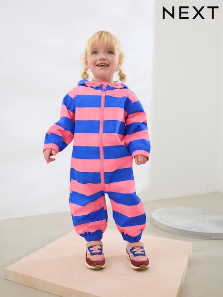 Pink And Blue Stripe Waterproof Hooded Puddlesuit (3mths-7yrs) (AA7605) | £21 - £25