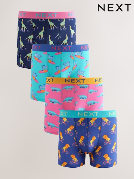 Bright Purple/Pink/Blue/Navy Fun Animals 4 pack Rich Trunks Boxers (AA7706) | £24