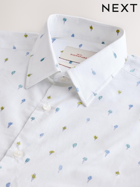 White Ice Cream Dream Regular Fit 100% Cotton Short Sleeve Formal Shirt (AA7749) | £58