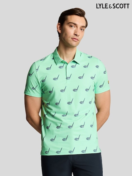 Lyle & Scott Mint Green Golf Printed Polo Shirt (AA7931) | £0