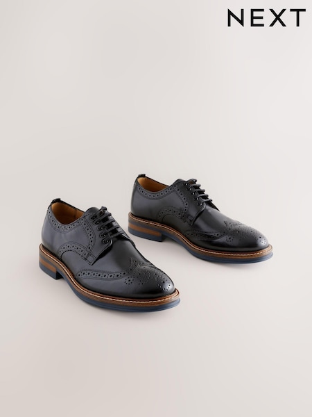 Black Standard Fit Leather Contrast Sole Chunky Brogues Shoes (AA7961) | £65