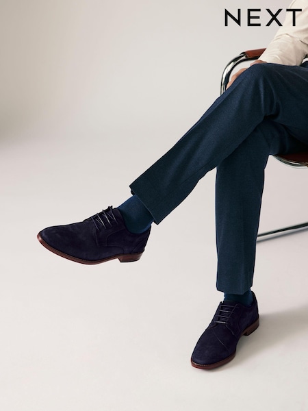 Navy Blue Suede Contrast Sole Derby Shoes (AA7984) | £60