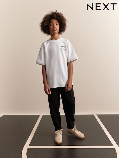 White/Black Short Sleeve T-Shirt and Joggers Set (3-16yrs) (AA8112) | £18 - £26