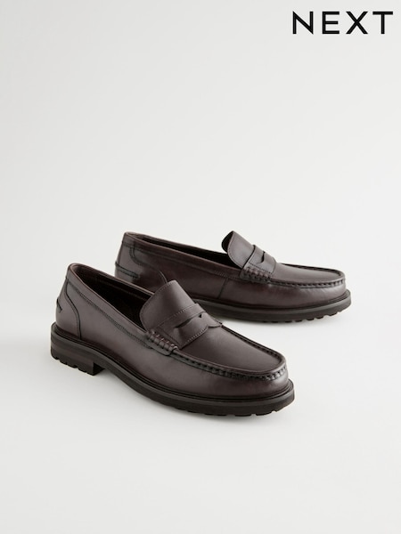 Brown Leather Cleated Sole Penny Loafers (AA8141) | £60