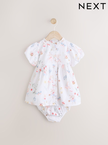 White/Pink Fairy Baby 100% Cotton Woven Dress and Bloomer Knickers Set (0mths-2yrs) (AA8199) | £18 - £20