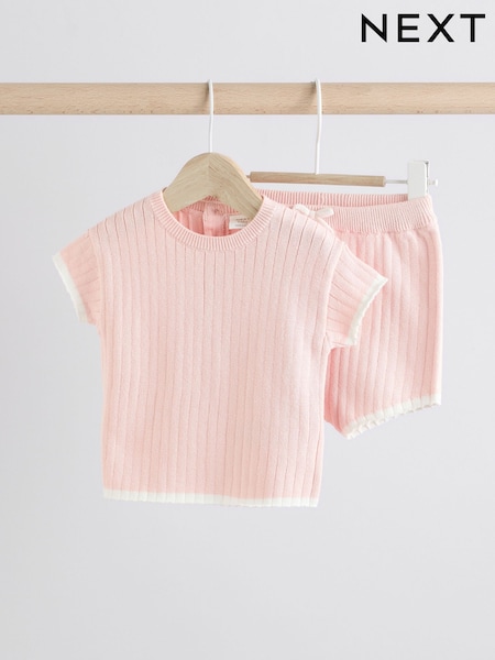 Pink Knitted Baby Top and Shorts Set (0mths-2yrs) (AA8205) | £17 - £19
