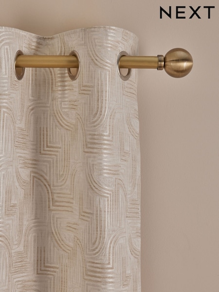 Champagne Gold Linear Jacquard Eyelet Lined Curtains (AA8208) | £70 - £160