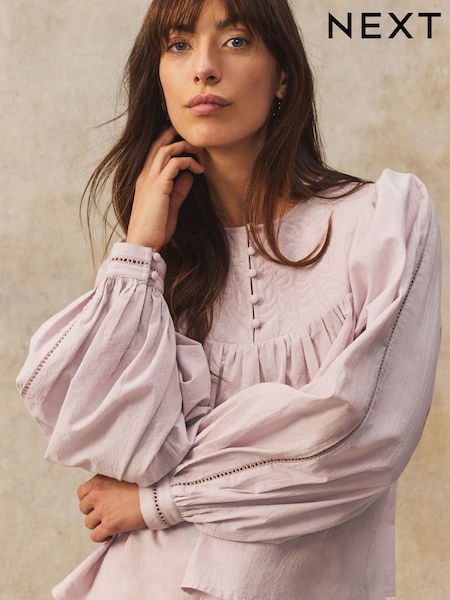 Pink Quilted Long Sleeve 100% Cotton Blouse (AA8235) | £42