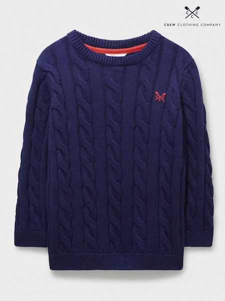 Crew Clothing Company Blue Cable Knit 100% Cotton Jumper (AA8352) | £28 - £36
