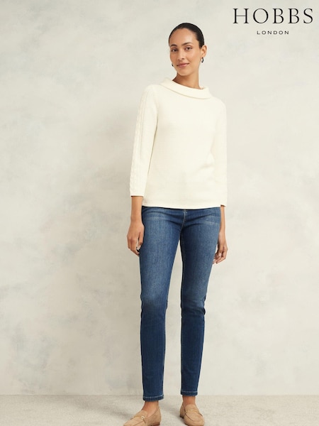 Hobbs Cream 100% Cotton Camilla Cable Jumper (AA8381) | £79
