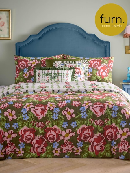 Furn Willow Green Feeoni Floral Reversible Duvet Cover and Pillowcase Set (AA8575) | £16 - £32